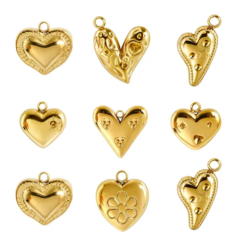 304 Edelstahl 3D Herz Anhänger Für DIY Schmuckherstellung Gold Silber Galvanisiert Stern Blumenmuster Charms Für Halsketten Armbänder Zubehör