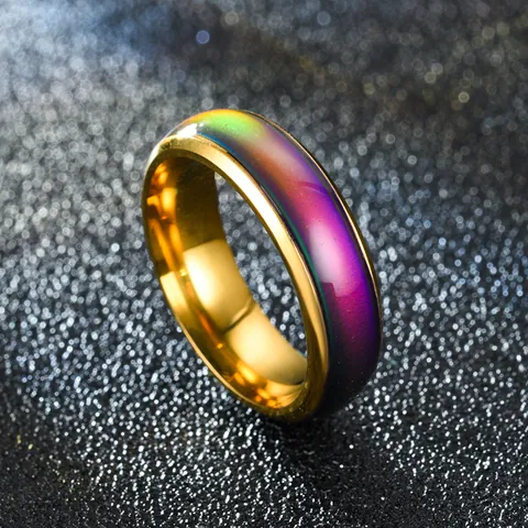 Thermochromer Edelstahlring Temperaturempfindlicher Farbwechsel-Stimmungsring Für Herren Damen Paar Minimalistischer Schmuck