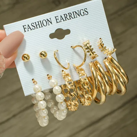 Luxus Legierung Künstliche Perle Ohrring Set Für Damen Vergoldet Geometrische Herz Leopardenmuster Ohrstecker Set Schmuck