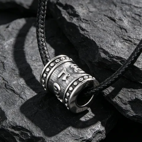 Collar de Colgante de Mantra Budista de Acero Inoxidable Retro Cilíndrico Seis Palabras Om Mani Padme Hum Joyería Étnica para Hombre Mujer