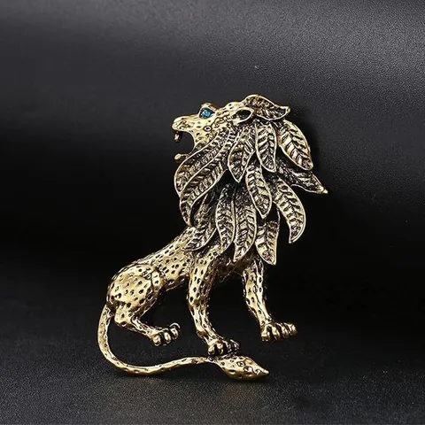 Vintage Brüllender Löwe Brosche Legierung Blaues Strassauge Pin Für Herren Damen Anzüge Bankett Party Eleganter Schmuck