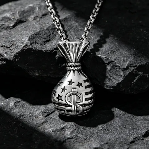 Hip Hop Stainless Steel Money Bag Pendant Necklace Vintage Retro Dollar Sign Star Jewelry For Men Women Curb Chain