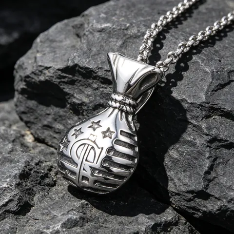 Hip Hop Stainless Steel Money Bag Pendant Necklace Vintage Retro Dollar Sign Star Jewelry For Men Women Curb Chain