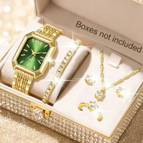 Damen Quarz Armbanduhr Und Armband Mode Schmuck Geschenk Für Frauen Raute Zifferblatt Einfache Analoge Kunstlederarmband