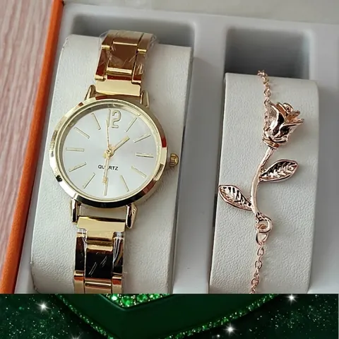 Women's Fashion Quartz Watch And Bracelet Set Alloy Metal Strap Rhinestone Embellished Elegant Casual Lady Wrist Watch Jewelry Gift Set