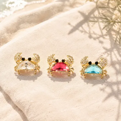 Mini Alloy Rhinestone Crab Brooch Pin Gold Tone Animal Shape Accessory For Women Summer Vacation Beach Decorative Jewelry