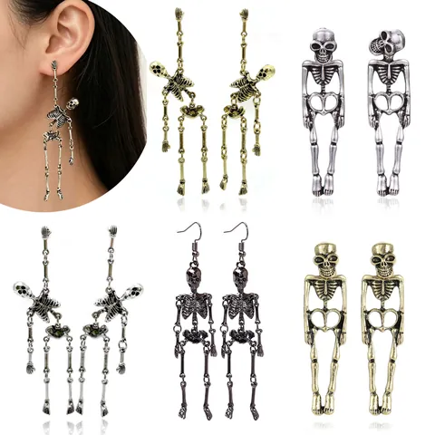Skelett Knochen Ohrhänger Mit Eisen Ohrstecker Legierung Punk Totenkopf Halloween Goth Schmuck Für Damen Herren