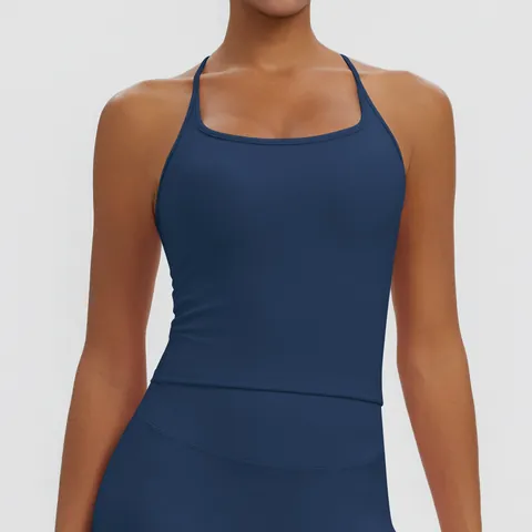 Women Racerback Sports Tank Top With Built-in Chest Pads Solid Color Quick Dry Yoga Top For Gym Running Fitness Workout