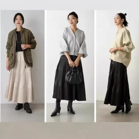 Women's Knit Pleated Maxi Skirt Autumn Winter A-Line High Waist Midi Long Skirt Solid Color Polyester Casual Elastic Skirt
