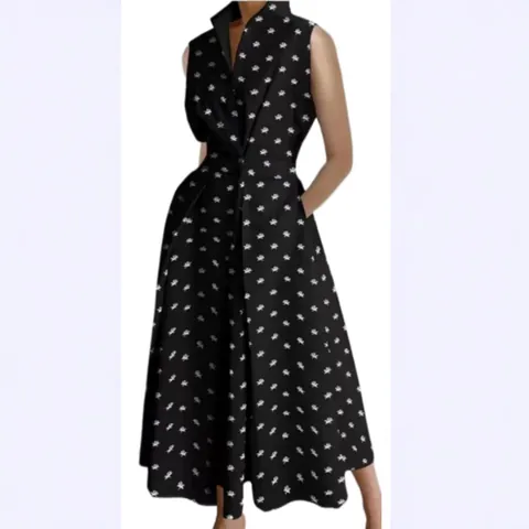 Women's V Neck Sleeveless Button Front Polka Dot Floral Printed Midi Dress Summer Fashion Casual Commuting Polyester Fishtail Dress