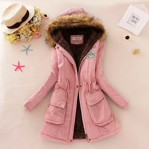 Parka à Capuche pour Femmes Longueur Moyenne Bordure en Fausse Fourrure Doublée Polaire Manteau Rembourré Coton Chaud Top