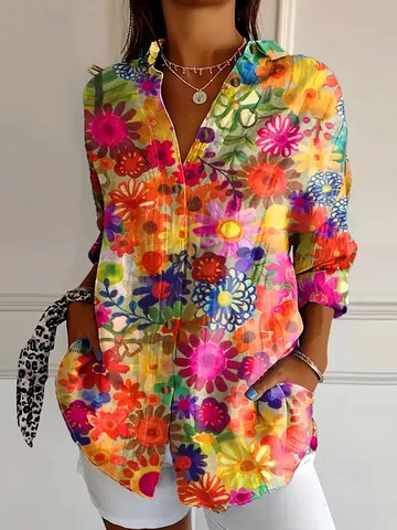 Camicetta Taglie Forti con Stampa Floreale Casual da Donna Camicia Vacanza