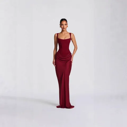 Women Sexy Corset Bone Bodycon Maxi Dress Ruched Sleeveless Spaghetti Strap Backless Party Evening Long Dress For Women