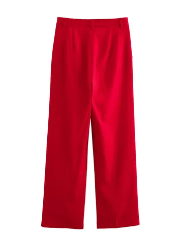 Ensemble Décontracté Femme Gilet de Costume Rouge et Pantalon Taille Haute Jambe Large Couleur Unie Sans Manches Top Bottom
