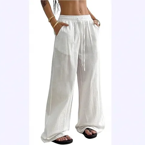Women Cotton Spandex Wide Leg Pants Summer Casual Loose Drawstring Mopping Pants European Style High Waist Lounge Trousers