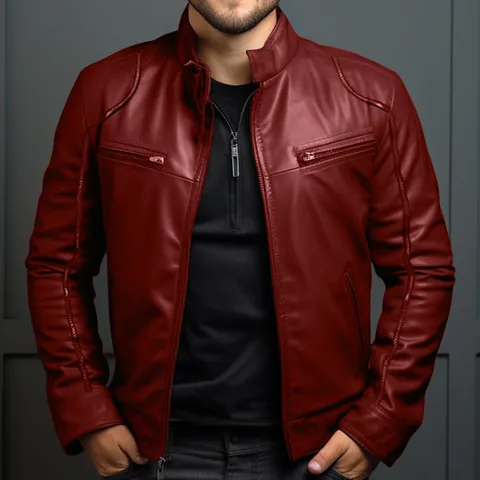 Veste en Cuir PU Coupe Ajustée pour Hommes Doublée Polaire Col Montant Coupe-vent Manteau pour Automne Hiver Décontracté