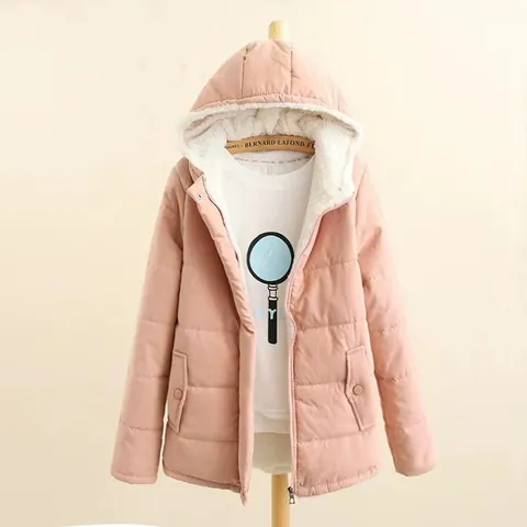 Veste Puffer à Capuche Épaisse d'Hiver pour Femme Doublure Polaire Parka Matelassée Chaude Couleur Unie Manteau à Manches Longues