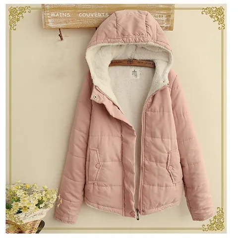 Cappotto Imbottito in Cotone Invernale da Donna Foderato in Pile Giacca Corta Spessa con Cappuccio Caldo Stile Coreano