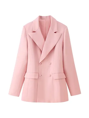 Women Elegant Pink Blazer Skirt Set Double Breasted Waist Slimming Blazer With Floral Lace Midi Skirt Summer Office Wear Suit