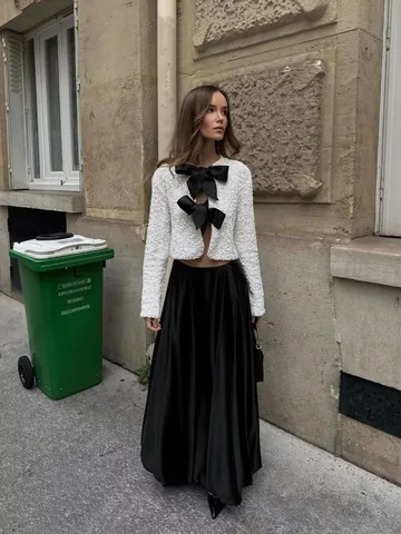 Women Sexy Sequin Cropped Jacket European American Style Bow Tie Long Sleeve Round Neck Sparkling Nightclub Party Top