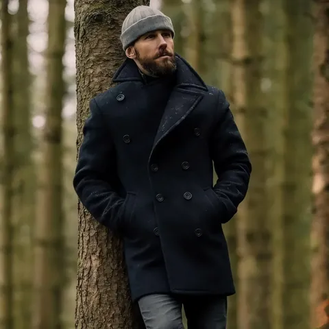 Abrigo de Lana de Estilo Británico para Hombre Largo Medio Doble Botonadura Abrigo de Invierno Engrosado para Hombre Casual