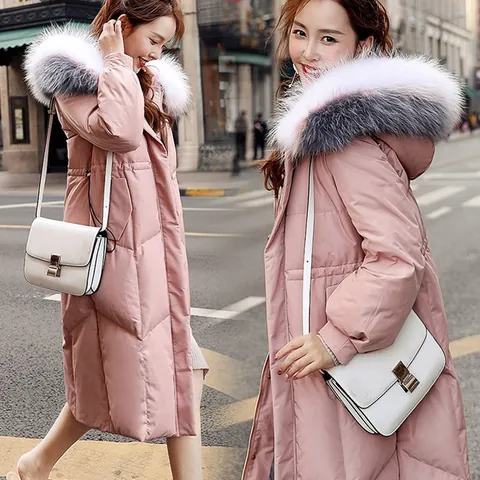 Women's Long Puffer Parka Jacket with Large Faux Fur Trim Hood Over-the-Knee Quilted Cotton Padded Winter Coat for Ladies