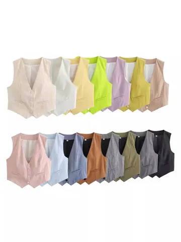 Women's Fashion Slim Fit V-Neck Sleeveless Waistcoat Vest Jacket Single-Breasted Woven Polyester Casual Office Wear Outerwear