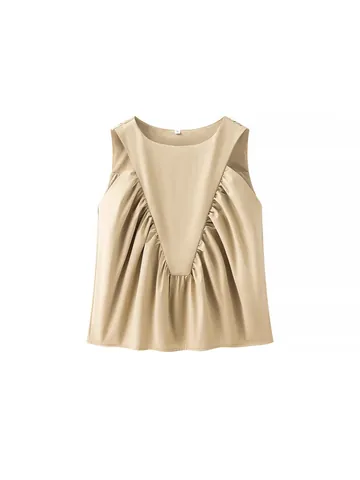 Débardeur Femme Sans Manches Col en V Plissé Couleur Unie Décontracté Basique Pull Été Gilet Top Mode Vêtements