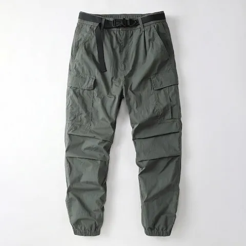 Men's Japanese Style Cargo Pants Multi-Pocket Jogger Pants Cotton Blend Sweatpants With Adjustable Belt Casual Urban Bottoms