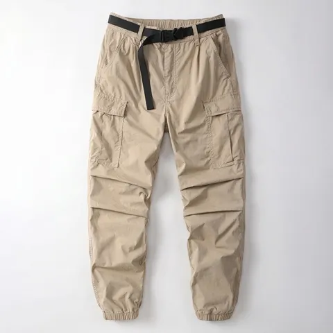 Men's Japanese Style Cargo Pants Multi-Pocket Jogger Pants Cotton Blend Sweatpants With Adjustable Belt Casual Urban Bottoms