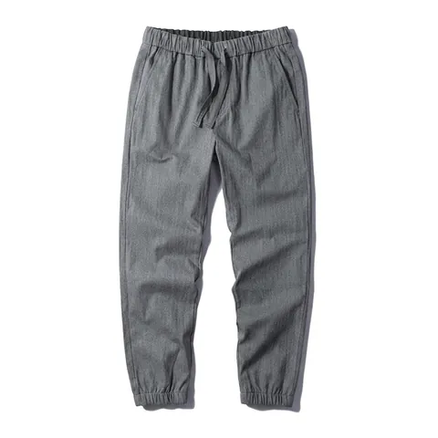 Men Casual Cotton Harem Jogger Pants Japanese Style Drawstring Elastic Waist Solid Color Washed Bottom Trousers