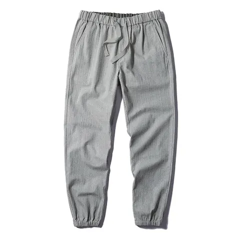 Men Casual Cotton Harem Jogger Pants Japanese Style Drawstring Elastic Waist Solid Color Washed Bottom Trousers