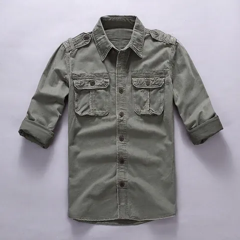 American Vintage Men Casual Cargo Shirt Cotton Camouflage Slim Fit Work Top Turn-down Collar Long Sleeve Shirt For Men