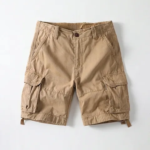 Men American Retro Cotton Cargo Shorts Relaxed Fit Multi Pockets Camouflage Knee Length Casual Outdoor Sports Bottoms