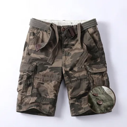 Men American Vintage Heavyweight Cotton Cargo Shorts Multi-pocket Casual Loose Fit Outdoor Tactical Bottoms Half Pants