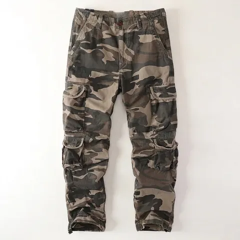 American Retro Cotton Men's Cargo Pants Multi-Pocket Straight Leg Casual Camouflage Plus Size Long Trousers Men Bottom