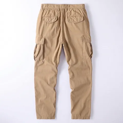 American Vintage Men's Cargo Pants Multi-Pocket Cotton Casual Loose Straight Leg Washed Workwear Trousers Large Size Pants