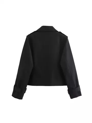 Women Short Trench Coat Double Breasted Lapel Long Sleeve Jacket Outerwear Autumn New Fashion Polyester Casual Top