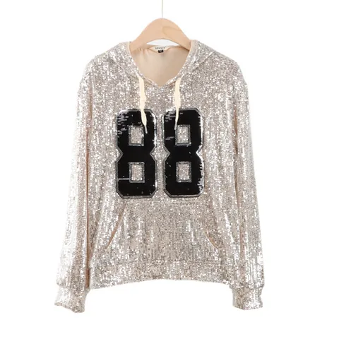 Women Sequin Hoodie Set Top And Bottom Long Sleeve Sparkling Polyethylene Sporty Casual Lounge Wear Sparkling Suit