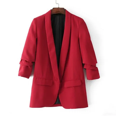 Damen Casual Schalkragen Offene Front Blazer 3/4 Rüschenärmel Einfarbig Anzugjacke Für Büro Frühling Herbst Polyester Top