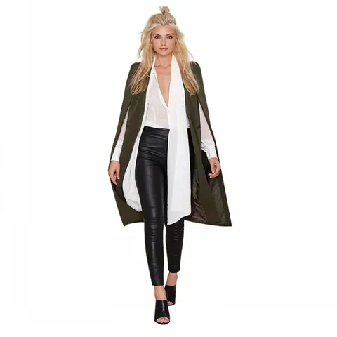 Women Mid Length Cape Trench Coat Fake Two Piece Sleeveless Shawl Windbreaker Jacket Streetwear Solid Color Outwear