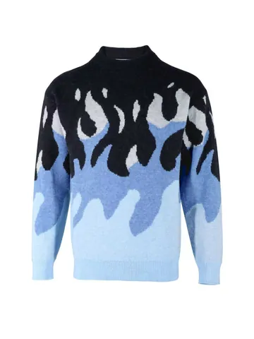 Maglione da Uomo High Street con Motivo a Fiamme Girocollo Oversize Jacquard a Contrasto Autunno Inverno Caldo Top