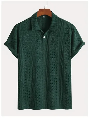 Men High End Textured Vertical Stripe Short Sleeve Polo Top Breathable Woven Polyester Casual Commuting Fashion Summer Men Clothing