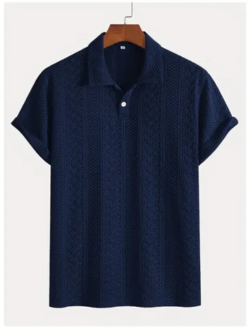 Men High End Textured Vertical Stripe Short Sleeve Polo Top Breathable Woven Polyester Casual Commuting Fashion Summer Men Clothing