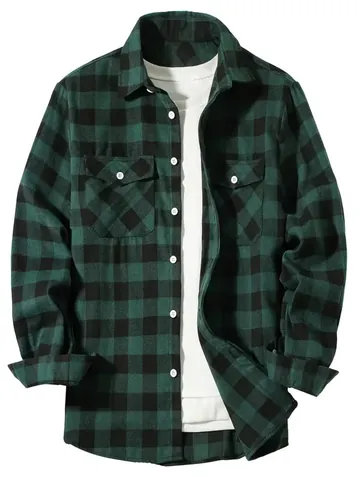 Men's Casual Buffalo Plaid Long Sleeve Shirt Contrast Color Regular Fit Woven Button Down Shirt With Double Chest Pockets