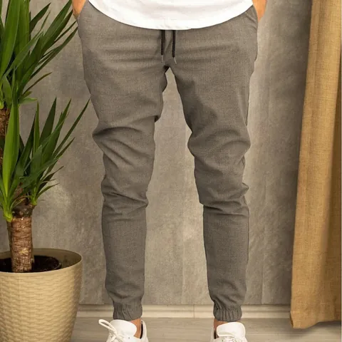 Pantaloni Jogger Casual da Uomo in Cotone Stile Tessuto per Abiti Pantaloni Sportivi Slim Fit con Coulisse alla Caviglia Tinta Unita Primavera