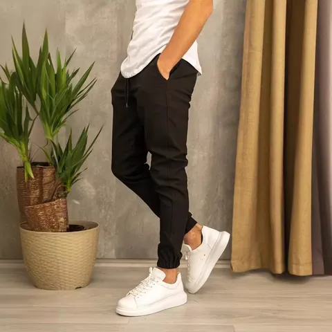 Pantaloni Jogger Casual da Uomo in Cotone Stile Tessuto per Abiti Pantaloni Sportivi Slim Fit con Coulisse alla Caviglia Tinta Unita Primavera