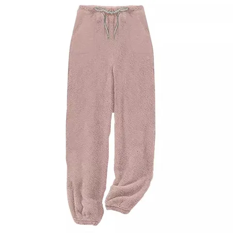 Women Winter Thick Plush Casual Pants Warm Fleece Sweatpants Drawstring Elastic Waist Cuffed Joggers Loose Home Lounge Pants