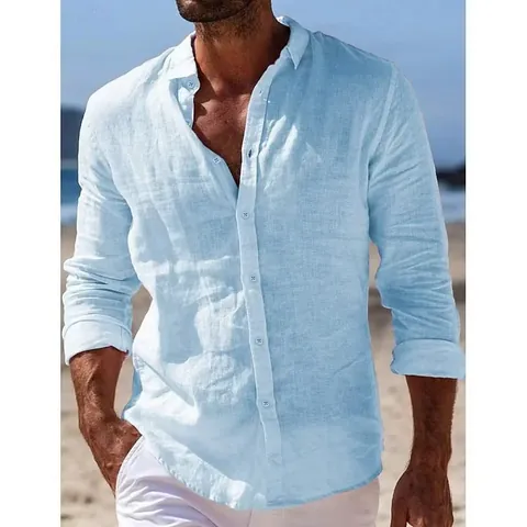 Heren Casual Puur Katoen Overhemd Lange Mouw Revers Single-breasted Button Down Strandhemd Effen Kleur Losse Pasvorm Vakantie Top
