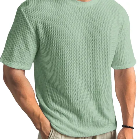 Dames Casual Wafelstructuur T-Shirt Korte Mouw Ronde Hals Katoenmix Effen Kleur Mode Top Voor De Zomer Dagelijks
